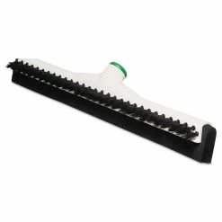 Unger® Sanitary Brush With Squeegee, Black Polypropylene Bristles, 18" Brush, Moss Plastic Handle