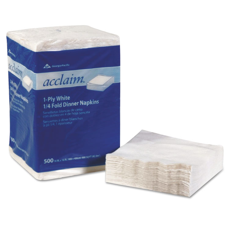 Georgia Pacific® Professional Acclaim 1/4 Fold Paper Dinner Napkins, White, 1-Ply, 16"x16", 500/PK, 8 PK/CT 3 Georgia Pacific® Professional Acclaim 1/4 Fold Paper Dinner Napkins, White, 1-Ply, 16"x16", 500/PK, 8 PK/CT