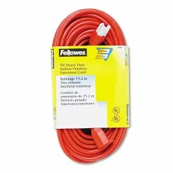 Fellowes Indoor/Outdoor Heavy-Duty 3-Prong Plug Extension Cord, 50 Ft, 13 A, Orange