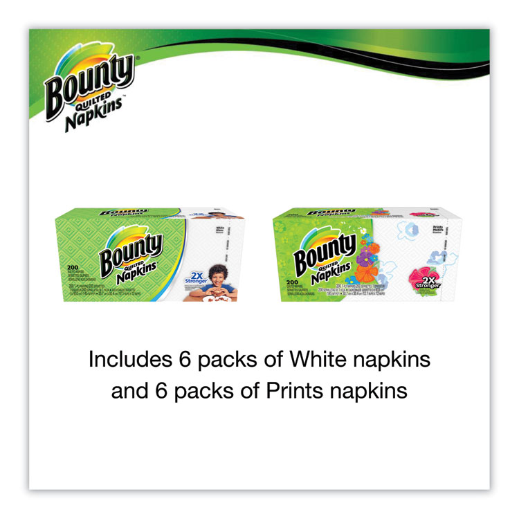 Quilted Napkins, 1-Ply, 12 1/10 x 12, 6 PK/Print, 6 PK/White, 200/PK, 12 PK/CT Bounty Quilted Napkins, 1-Ply, 12 1/10 X 12, 6 PK/Print, 6 PK/White, 200/PK, 12 PK/CT -Costway Shop 609178