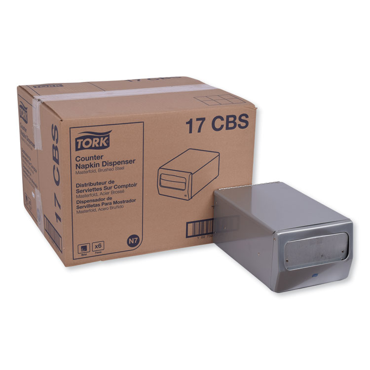 Tork Masterfold Napkin Dispenser, 7.63 X 11.75 X 5.63, Brushed Steel 3 Tork Masterfold Napkin Dispenser, 7.63 X 11.75 X 5.63, Brushed Steel