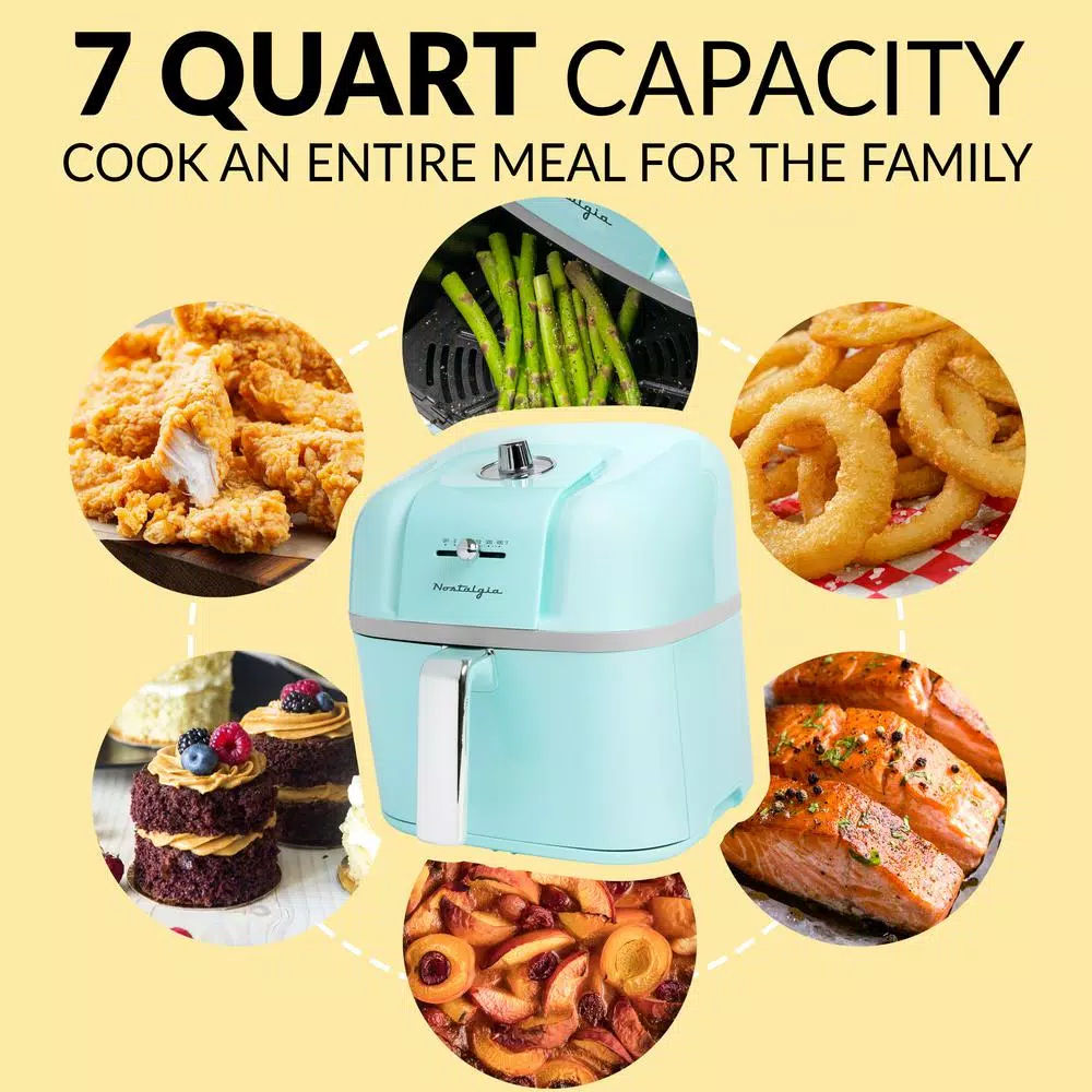 Nostalgia Classic Retro 7 Qt. Aqua Air Fryer Air Fryers Nostalgia Classic Retro 7 Qt. Aqua Air Fryer -Costway Shop aqua nostalgia air fryers claf7aq 4f 1000