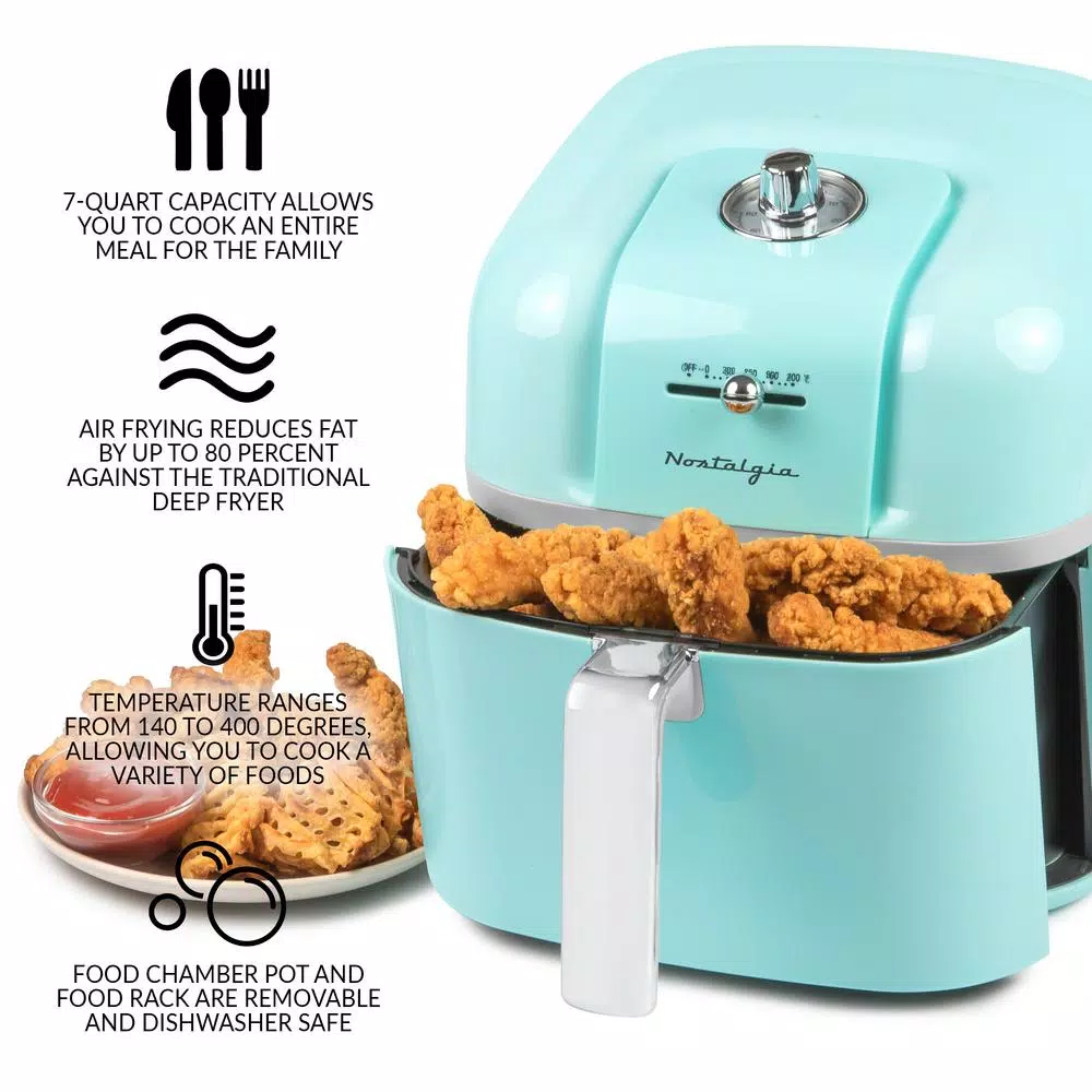 Nostalgia Classic Retro 7 Qt. Aqua Air Fryer Air Fryers Nostalgia Classic Retro 7 Qt. Aqua Air Fryer -Costway Shop aqua nostalgia air fryers claf7aq c3 1000