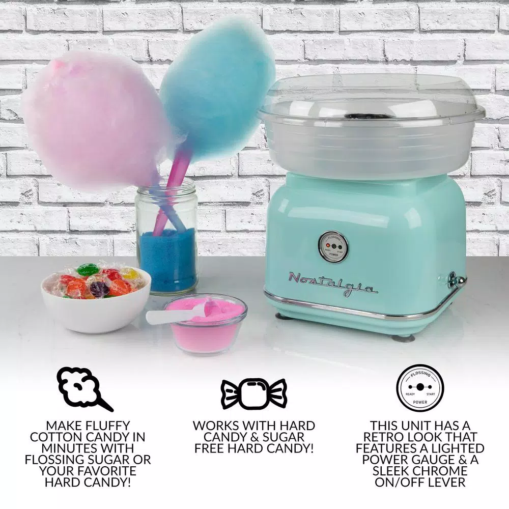 Dessert Makers Nostalgia Retro Aqua Electric Cotton Candy Maker With 2-Reusable Cotton Candy Cones 4 Dessert Makers Nostalgia Retro Aqua Electric Cotton Candy Maker With 2-Reusable Cotton Candy Cones - Image 2