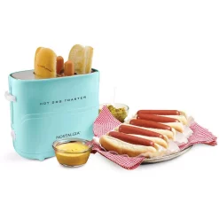 Toasters Nostalgia Retro Series 2-Slice Aqua Long Slot Hot Dog And Bun Toaster With Crumb Tray And Mini Tongs 4 Toasters Nostalgia Retro Series 2-Slice Aqua Long Slot Hot Dog And Bun Toaster With Crumb Tray And Mini Tongs -Costway Shop aqua nostalgia pop up toasters hdt600aq 4f 1000