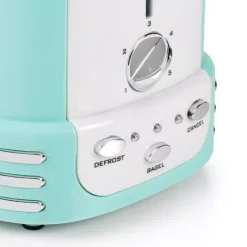 Toasters Nostalgia Retro Series 2-Slice Aqua Wide Slot Bagel Toaster With Crumb Tray And Shade Settings -Costway Shop aqua nostalgia pop up toasters rtos200aq 4f 1000