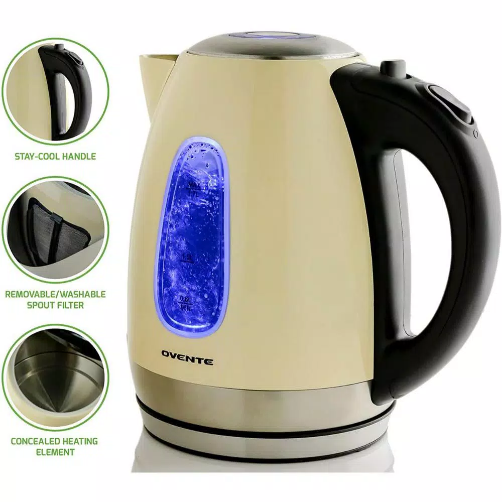 Ovente 7-Cup Beige Stainless Steel Electric Kettle, Automatic Shut-Off and Boil-Dry Protection Electric Kettles Ovente 7-Cup Beige Stainless Steel Electric Kettle, Automatic Shut-Off And Boil-Dry Protection -Costway Shop beige ovente electric kettles ks96bg c3 1000