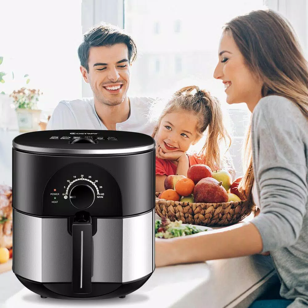 Costway 3.5 Qt. Electric Stainless Steel Air Fryer Oven Oilless Cooker 1300-Watts Auto Shut Off Air Fryers Costway 3.5 Qt. Electric Stainless Steel Air Fryer Oven Oilless Cooker 1300-Watts Auto Shut Off -Costway Shop black and silvery costway air fryers ep23972 4f 1000