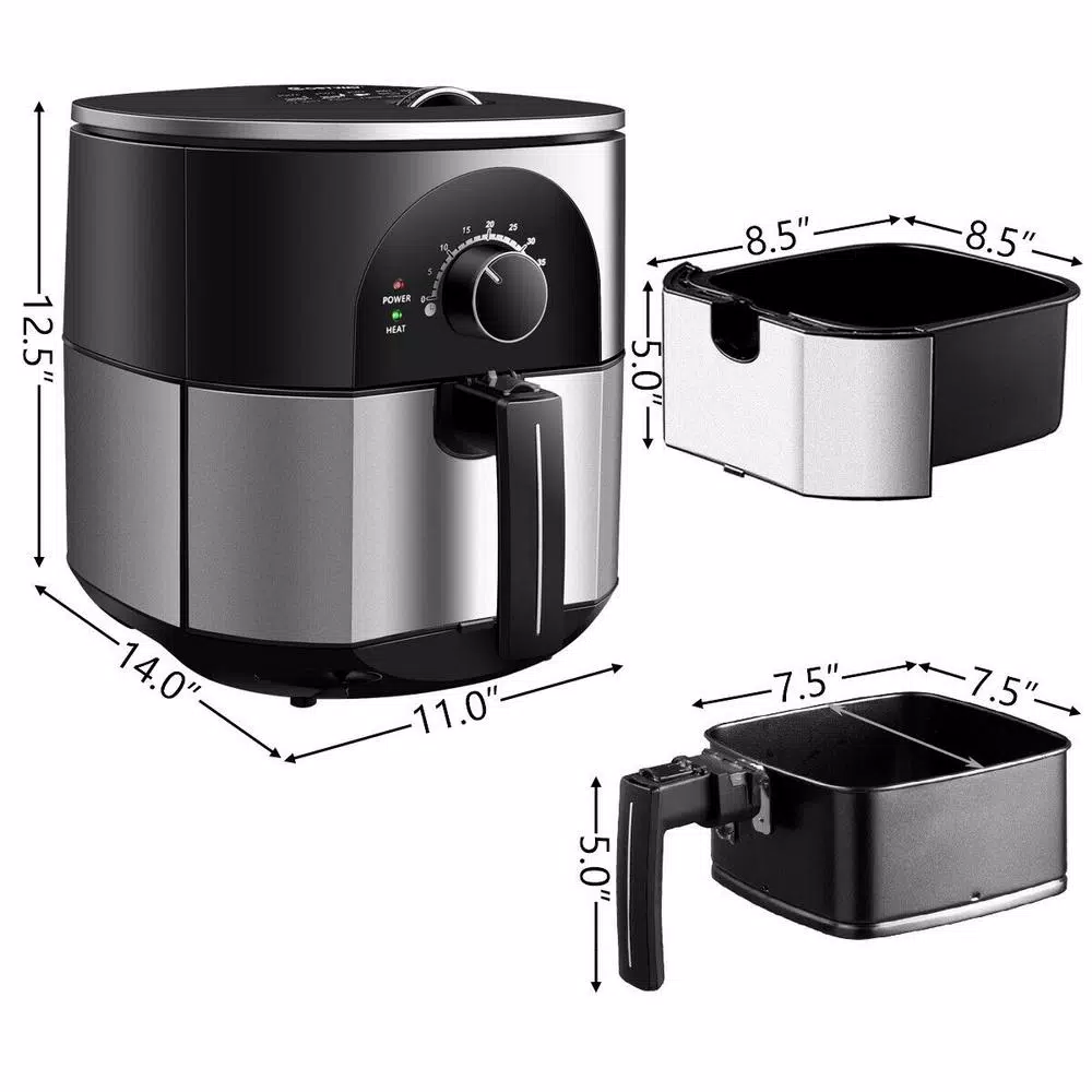Costway 3.5 Qt. Electric Stainless Steel Air Fryer Oven Oilless Cooker 1300-Watts Auto Shut Off Air Fryers Costway 3.5 Qt. Electric Stainless Steel Air Fryer Oven Oilless Cooker 1300-Watts Auto Shut Off -Costway Shop black and silvery costway air fryers ep23972 c3 1000