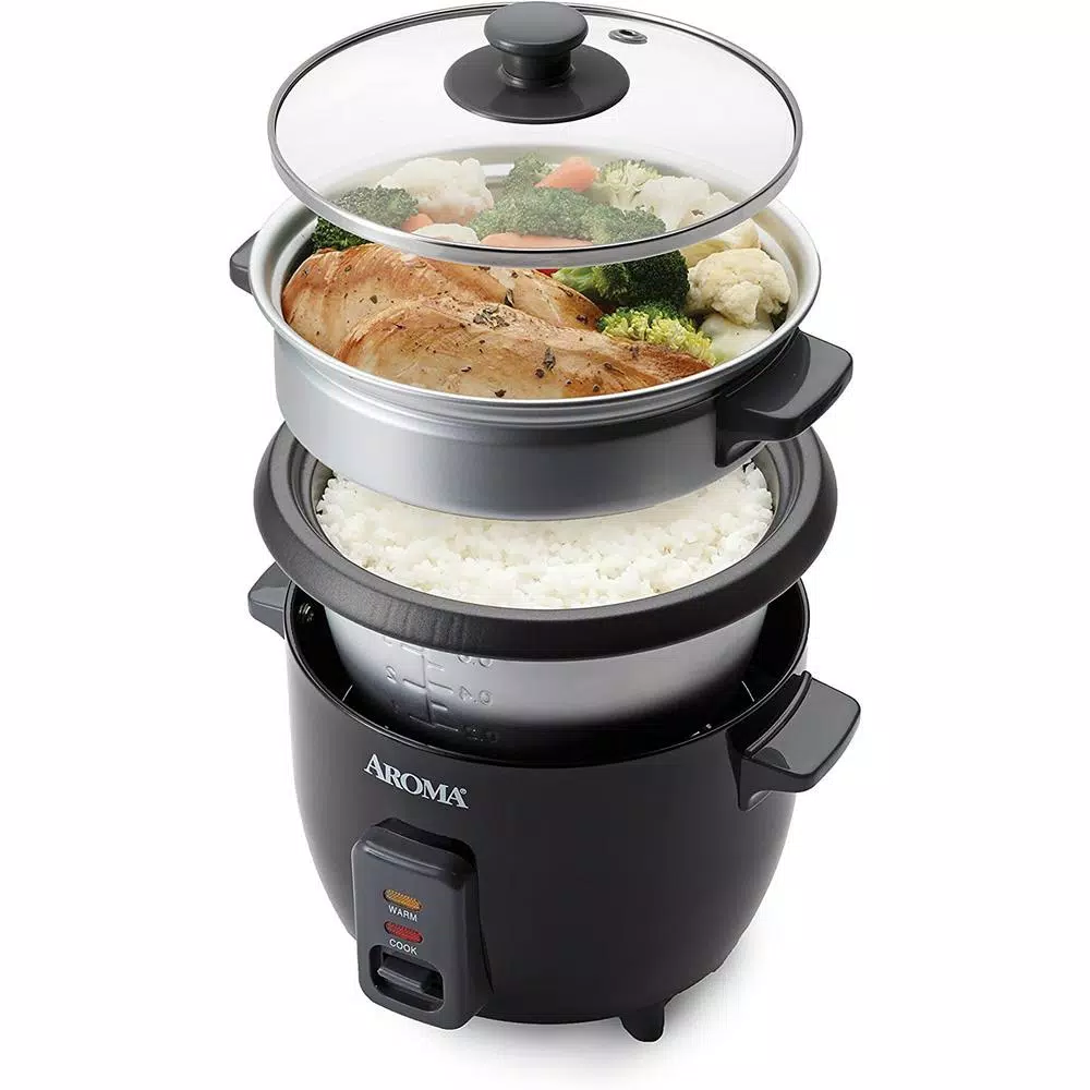 Cookers AROMA 6-Cup Black Rice Cooker With Removable Steam Tray 6 Cookers AROMA 6-Cup Black Rice Cooker With Removable Steam Tray - Image 4