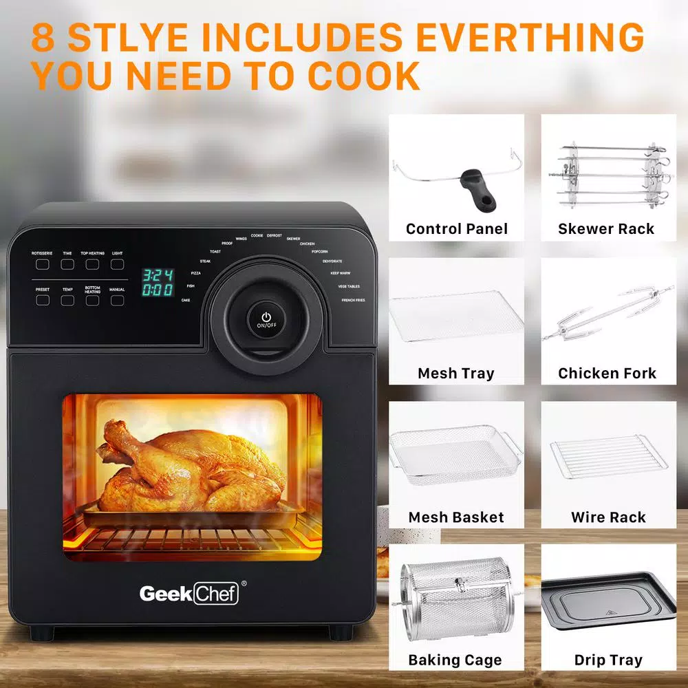 Boyel Living 15 Qt. Black Stainless Steel 16 in 1 Digital Air Fryer Oven with Rotisserie and Dehydrator, 8 Accessories Included Air Fryers Boyel Living 15 Qt. Black Stainless Steel 16 In 1 Digital Air Fryer Oven With Rotisserie And Dehydrator, 8 Accessories Included -Costway Shop black boyel living air fryers gbk gaf14 1f 1000