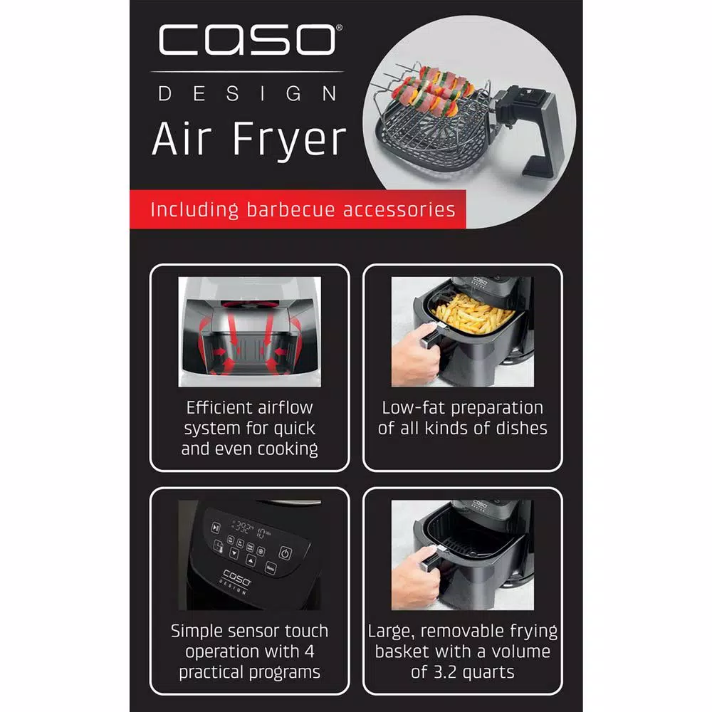 Air Fryers CASO 3.2 Qt. Black Air Fryer With Barbecue Accessories 7 Air Fryers CASO 3.2 Qt. Black Air Fryer With Barbecue Accessories - Image 5