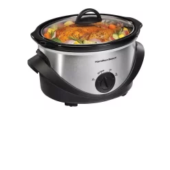 Cookers Hamilton Beach 4 Qt. Black Chrome Slow Cooker With Temperature Settings And Glass Lid