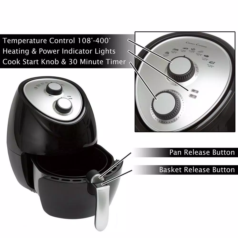 Classic Cuisine 3.7 Qt. Oil-Free Air Fryer Air Fryers Classic Cuisine 3.7 Qt. Oil-Free Air Fryer -Costway Shop black classic cuisine air fryers hw031116 4f 1000