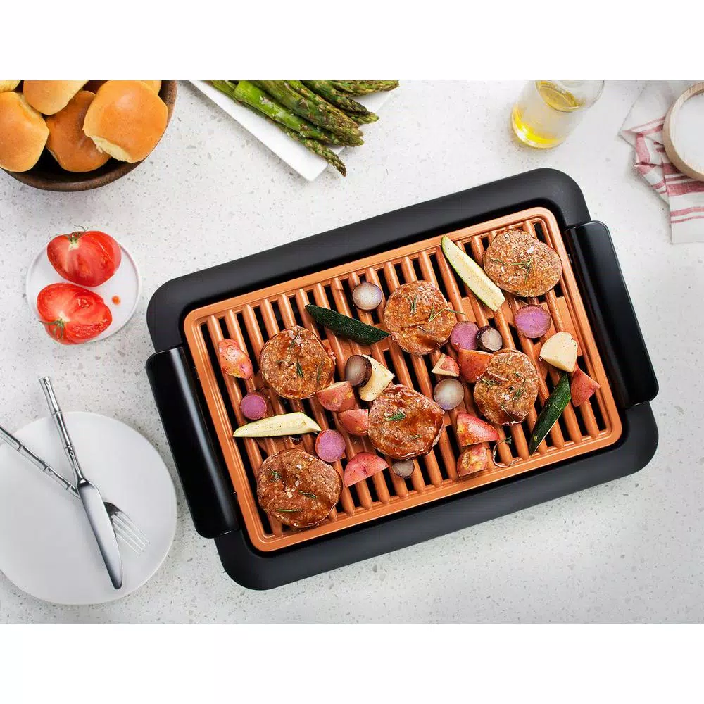 Gotham Steel 234 sq. in. Black Copper Non-Stick Ti-Ceramic Smoke-less Indoor Grill Electric Skillets & Indoor Grills Gotham Steel 234 Sq. In. Black Copper Non-Stick Ti-Ceramic Smoke-less Indoor Grill -Costway Shop black copper gotham steel indoor grills 1619 31 1000