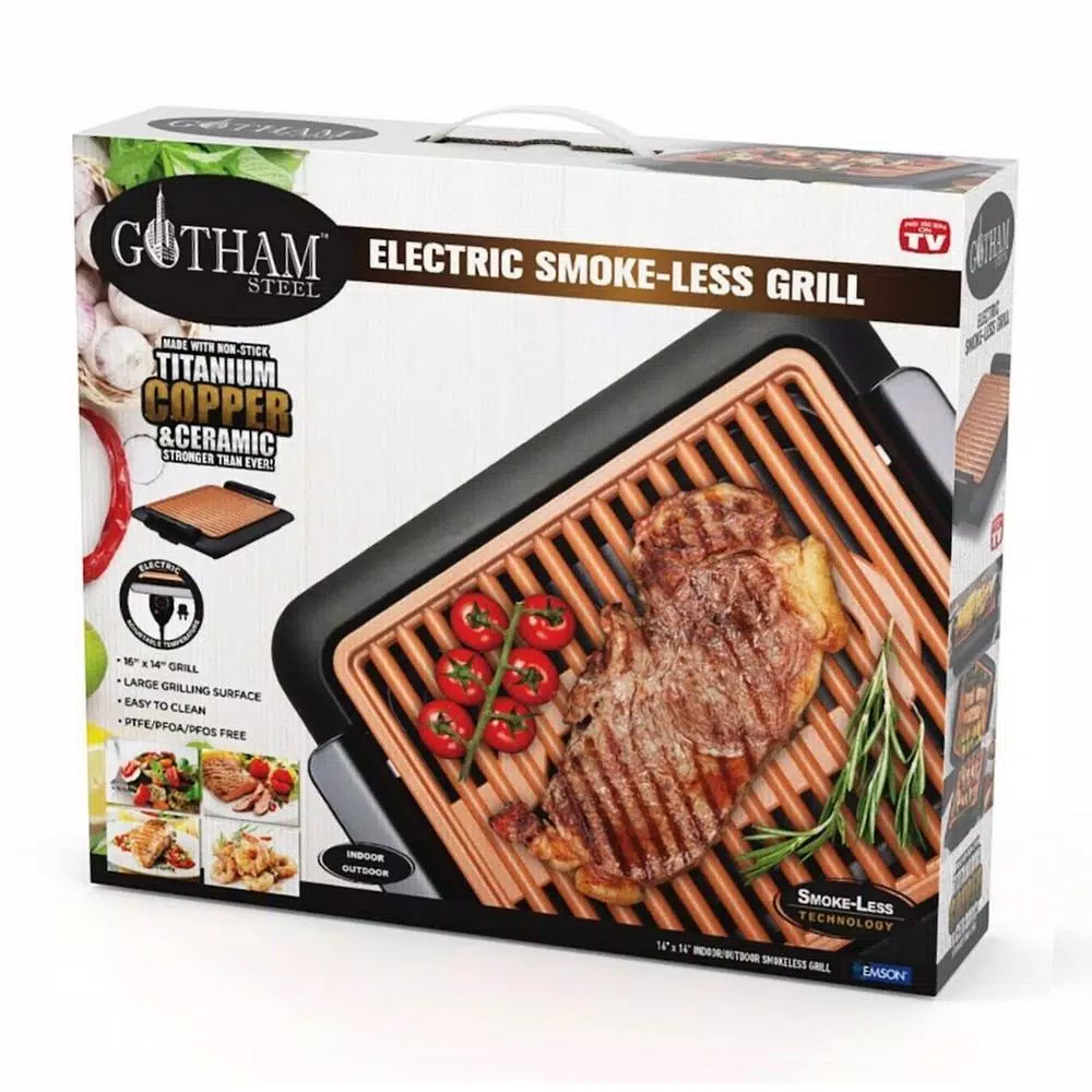 Gotham Steel 234 sq. in. Black Copper Non-Stick Ti-Ceramic Smoke-less Indoor Grill Electric Skillets & Indoor Grills Gotham Steel 234 Sq. In. Black Copper Non-Stick Ti-Ceramic Smoke-less Indoor Grill -Costway Shop black copper gotham steel indoor grills 1619 76 1000