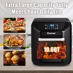 Air Fryers Costway 10.6 Qt. Black Air Fryer With Rotisserie 6 Air Fryers Costway 10.6 Qt. Black Air Fryer With Rotisserie -Costway Shop black costway air fryers ep23965 1f 1000