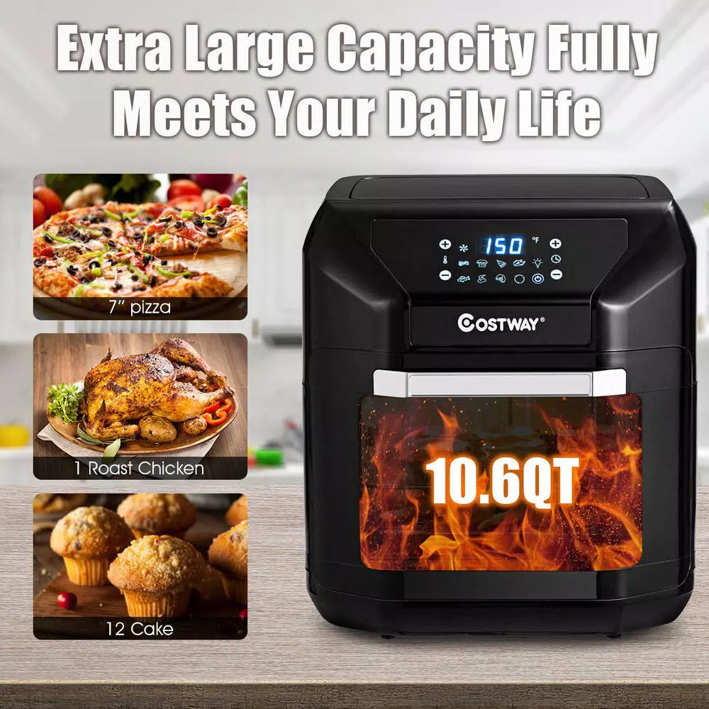 Costway 10.6 Qt. Black Air Fryer with Rotisserie Air Fryers Costway 10.6 Qt. Black Air Fryer With Rotisserie -Costway Shop black costway air fryers ep23965 1f 1000