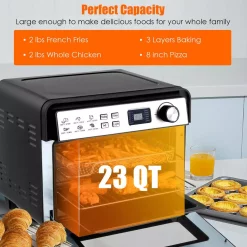 Air Fryers Costway 23 Qt. Black 12-in-1 Air Fryer Oven With Rotisserie -Costway Shop black costway air fryers ep24643 1f 1000