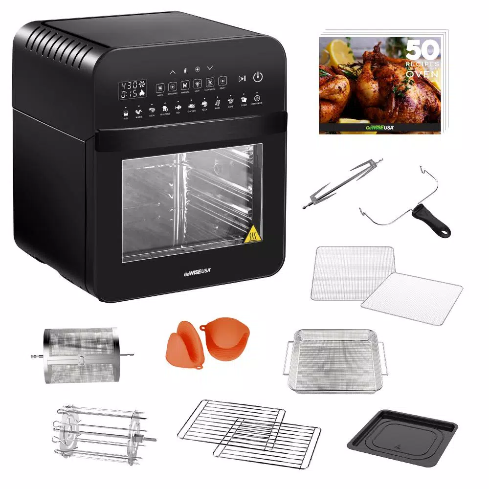 GoWISE USA 1600-Watts 12.7 Qt. Black Air Fryer Oven with Rotisserie, Dehydrator and 11-Cooking Presets Air Fryers GoWISE USA 1600-Watts 12.7 Qt. Black Air Fryer Oven With Rotisserie, Dehydrator And 11-Cooking Presets -Costway Shop black gowise usa air fryers gw44803 c3 1000