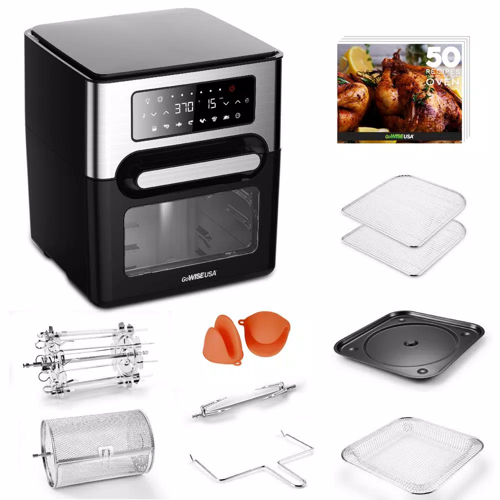 GoWISE USA 1700W 12.7 Quart Air Fryer Toaster Oven Select with Rotisserie and Dehydrator Features and Accessories, Black Toasters GoWISE USA 1700W 12.7 Quart Air Fryer Toaster Oven Select With Rotisserie And Dehydrator Features And Accessories, Black -Costway Shop black gowise usa toaster ovens gw46690 64 1000