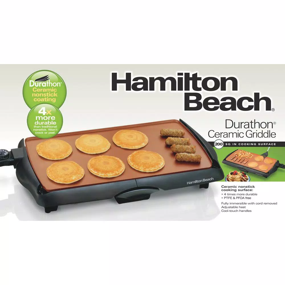 Electric Skillets & Indoor Grills Hamilton Beach 200 Sq In. Black Durathon Ceramic Griddle - Image 4