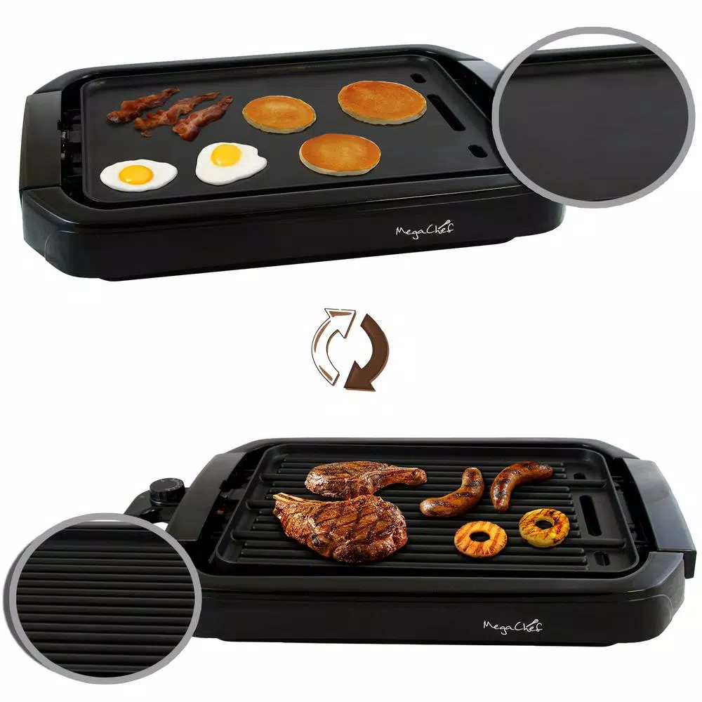 MegaChef 165 sq. in. Black Reversible Indoor Grill and Griddle Electric Skillets & Indoor Grills MegaChef 165 Sq. In. Black Reversible Indoor Grill And Griddle -Costway Shop black megachef indoor grills 985101714m 4f 1000