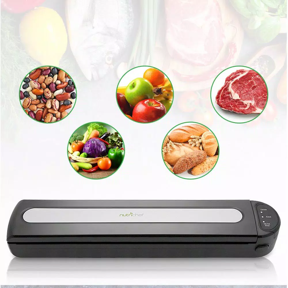 NutriChef White Kitchen Food Vacuum Sealer – Compact Electric Air Sealing Preserver System with Reusable Vacuum Food Bags Food Processing NutriChef White Kitchen Food Vacuum Sealer – Compact Electric Air Sealing Preserver System With Reusable Vacuum Food Bags -Costway Shop black nutrichef food vacuum sealers pkvs15bk 4f 1000