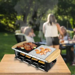 Electric Skillets & Indoor Grills NutriChef 5.8 Sq In. Black Raclette Grill, 2-Tier Party Cooktop, Stone Plate And Metal Grills -Costway Shop black nutrichef indoor grills pkgrst54 44 1000