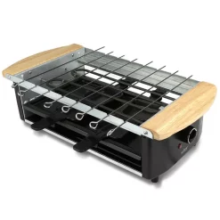 Electric Skillets & Indoor Grills NutriChef 5.8 Sq In. Black Raclette Grill, 2-Tier Party Cooktop, Stone Plate And Metal Grills -Costway Shop black nutrichef indoor grills pkgrst54 c3 1000
