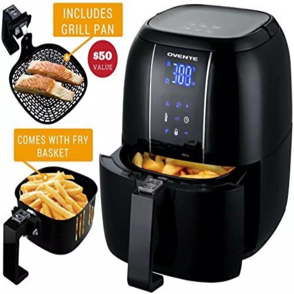 Ovente 3.2 Qt. Black Air Fryer Grill Pan and Non-Stick Frying Basket Auto Shut-Off 6 Cooking Presets Touch Sensor Air Fryers Ovente 3.2 Qt. Black Air Fryer Grill Pan And Non-Stick Frying Basket Auto Shut-Off 6 Cooking Presets Touch Sensor -Costway Shop black ovente air fryers fad61302b 31 1000