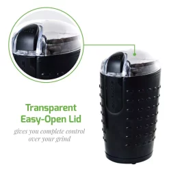 Coffee Makers Ovente 2.5 Oz. Black One-Touch Electric Coffee Grinder With Transparent Easy Open Lid And Stainless Steel Blades -Costway Shop black ovente coffee grinders cg225b 1f 1000