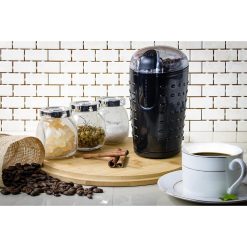 Coffee Makers Ovente 2.5 Oz. Black One-Touch Electric Coffee Grinder With Transparent Easy Open Lid And Stainless Steel Blades -Costway Shop black ovente coffee grinders cg225b 31 1000