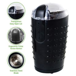 Coffee Makers Ovente 2.5 Oz. Black One-Touch Electric Coffee Grinder With Transparent Easy Open Lid And Stainless Steel Blades -Costway Shop black ovente coffee grinders cg225b 66 1000