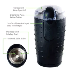 Coffee Makers Ovente 2.5 Oz. Black One-Touch Electric Coffee Grinder With Transparent Easy Open Lid And Stainless Steel Blades -Costway Shop black ovente coffee grinders cg225b c3 1000