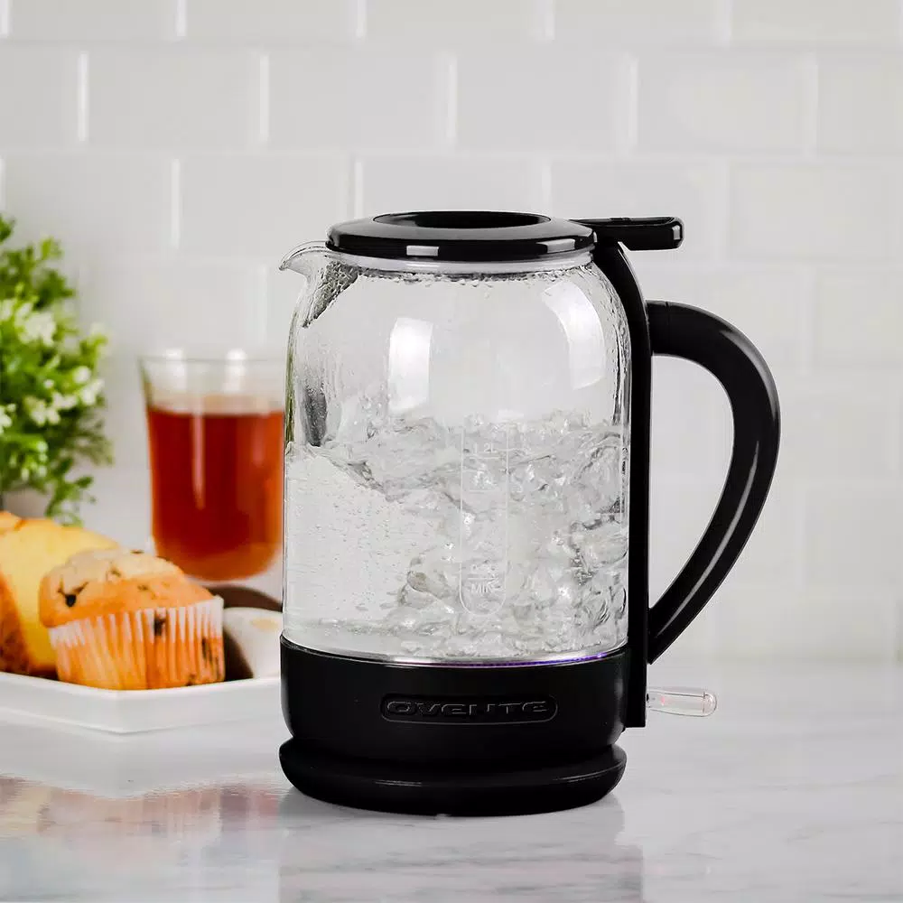Ovente 6.3-Cup Black Glass Electric Kettle with ProntoFill Technology – Fill Up with the Lid On Electric Kettles Ovente 6.3-Cup Black Glass Electric Kettle With ProntoFill Technology – Fill Up With The Lid On -Costway Shop black ovente electric kettles kg516b 31 1000