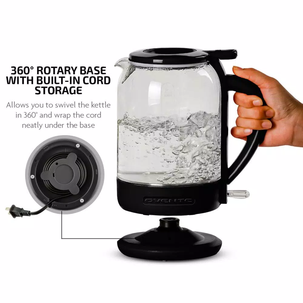 Ovente 6.3-Cup Black Glass Electric Kettle with ProntoFill Technology – Fill Up with the Lid On Electric Kettles Ovente 6.3-Cup Black Glass Electric Kettle With ProntoFill Technology – Fill Up With The Lid On -Costway Shop black ovente electric kettles kg516b 44 1000