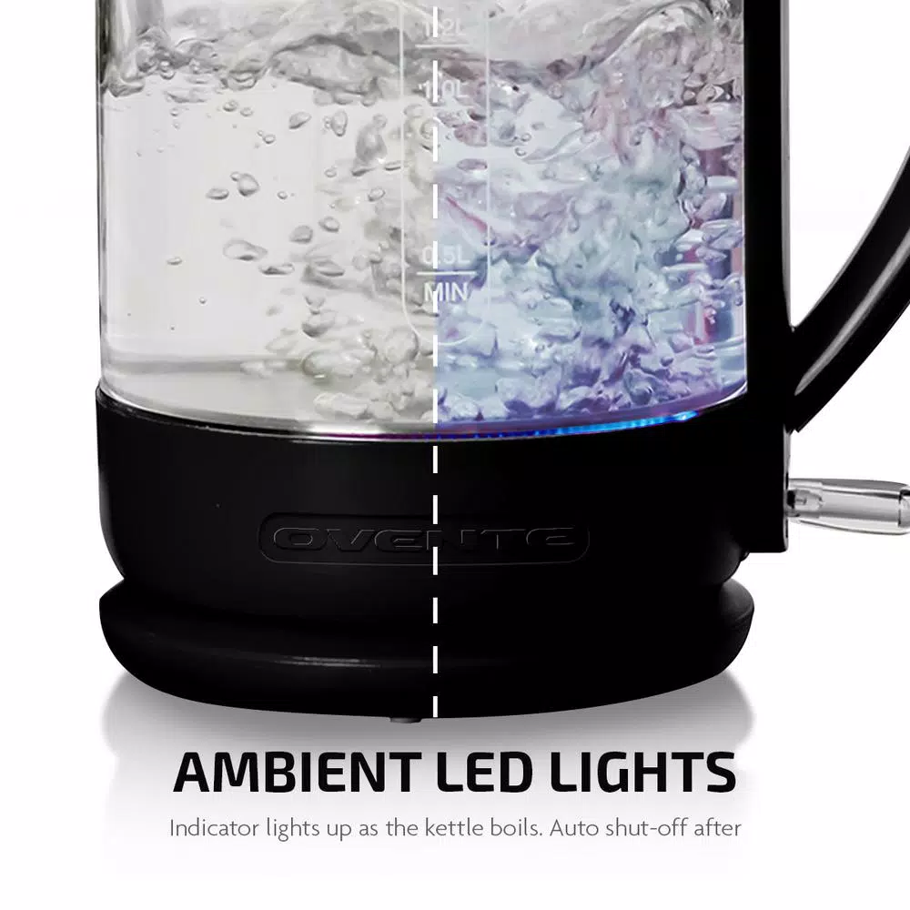 Ovente 6.3-Cup Black Glass Electric Kettle with ProntoFill Technology – Fill Up with the Lid On Electric Kettles Ovente 6.3-Cup Black Glass Electric Kettle With ProntoFill Technology – Fill Up With The Lid On -Costway Shop black ovente electric kettles kg516b fa 1000