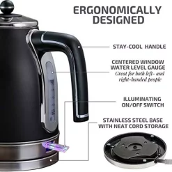 Electric Kettles Ovente 7.2-Cup Black Stainless Steel Electric Kettle With Removable Filter, Boil Dry Protection And Auto Shut Off Features 12 Electric Kettles Ovente 7.2-Cup Black Stainless Steel Electric Kettle With Removable Filter, Boil Dry Protection And Auto Shut Off Features -Costway Shop black ovente electric kettles ks777b 1f 1000