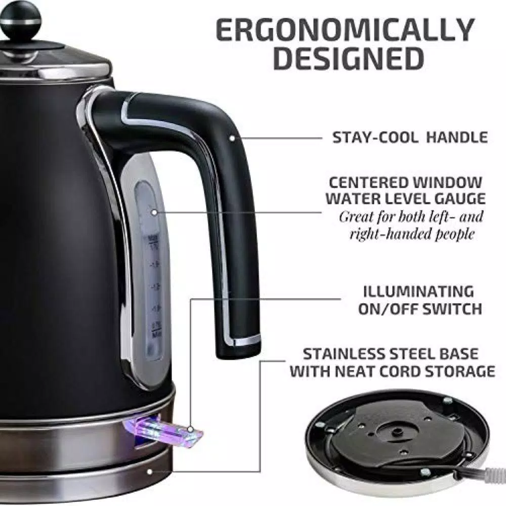 Electric Kettles Ovente 7.2-Cup Black Stainless Steel Electric Kettle With Removable Filter, Boil Dry Protection And Auto Shut Off Features 6 Electric Kettles Ovente 7.2-Cup Black Stainless Steel Electric Kettle With Removable Filter, Boil Dry Protection And Auto Shut Off Features - Image 4