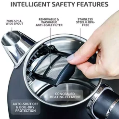 Electric Kettles Ovente 7.2-Cup Black Stainless Steel Electric Kettle With Removable Filter, Boil Dry Protection And Auto Shut Off Features 13 Electric Kettles Ovente 7.2-Cup Black Stainless Steel Electric Kettle With Removable Filter, Boil Dry Protection And Auto Shut Off Features -Costway Shop black ovente electric kettles ks777b 44 1000