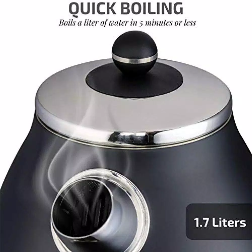 Electric Kettles Ovente 7.2-Cup Black Stainless Steel Electric Kettle With Removable Filter, Boil Dry Protection And Auto Shut Off Features 4 Electric Kettles Ovente 7.2-Cup Black Stainless Steel Electric Kettle With Removable Filter, Boil Dry Protection And Auto Shut Off Features - Image 2