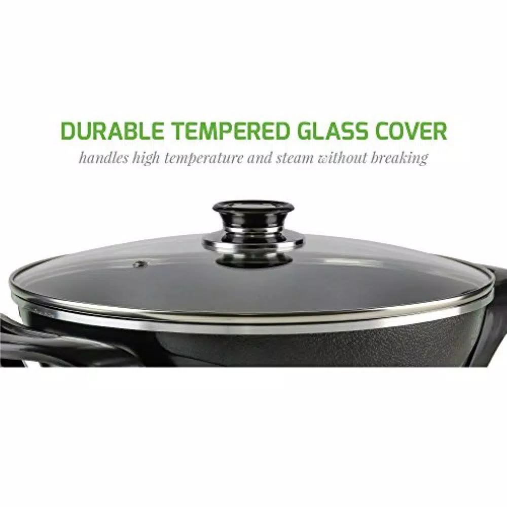 Electric Skillets & Indoor Grills Ovente 13 In. Black Non-Stick Electric Skillet With Aluminum Body Adjustable Temperature Controller Tempered Glass Cover - Image 4