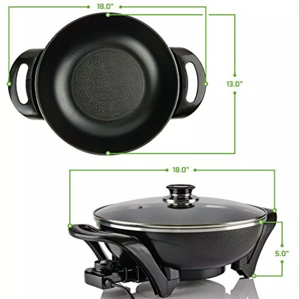 Electric Skillets & Indoor Grills Ovente 13 In. Black Non-Stick Electric Skillet With Aluminum Body Adjustable Temperature Controller Tempered Glass Cover - Image 8