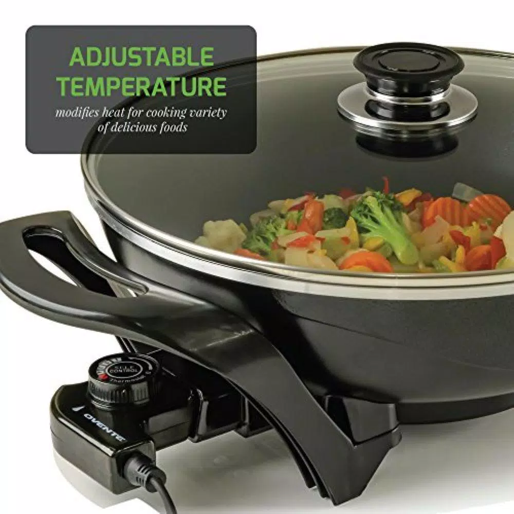 Electric Skillets & Indoor Grills Ovente 13 In. Black Non-Stick Electric Skillet With Aluminum Body Adjustable Temperature Controller Tempered Glass Cover - Image 7