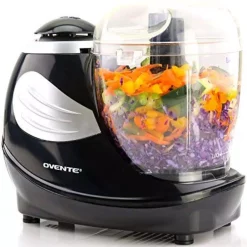 Food Processing Ovente 1.5-Cup Single Speed Black Mini Food Processor Chopping Blade, Mixer, Shredding/Slicing Disc -Costway Shop black ovente food processors pf1007b 44 1000