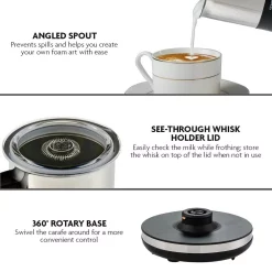 Coffee Makers Ovente 8.1 Oz. Black Stainless Steel Electric Milk Frother 3 In 1-Warming, Heating And Frothing, See Through Lid -Costway Shop black ovente milk frothers fr1208b 1f 1000