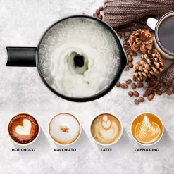 Coffee Makers Ovente 8.1 Oz. Black Stainless Steel Electric Milk Frother 3 In 1-Warming, Heating And Frothing, See Through Lid -Costway Shop black ovente milk frothers fr1208b 31 1000