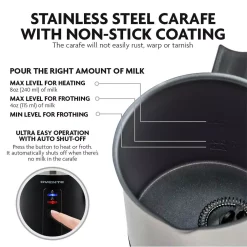 Coffee Makers Ovente 8.1 Oz. Black Stainless Steel Electric Milk Frother 3 In 1-Warming, Heating And Frothing, See Through Lid -Costway Shop black ovente milk frothers fr1208b 4f 1000