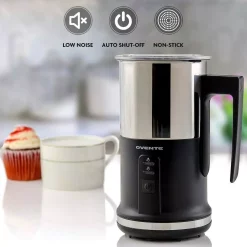 Coffee Makers Ovente 8.1 Oz. Black Stainless Steel Electric Milk Frother 3 In 1-Warming, Heating And Frothing, See Through Lid -Costway Shop black ovente milk frothers fr1208b fa 1000